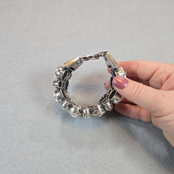 Plunder Rhinestone Statement Bracelet Multi-Row Crystal Cuff Glam Sparkle - Picture 10 of 11